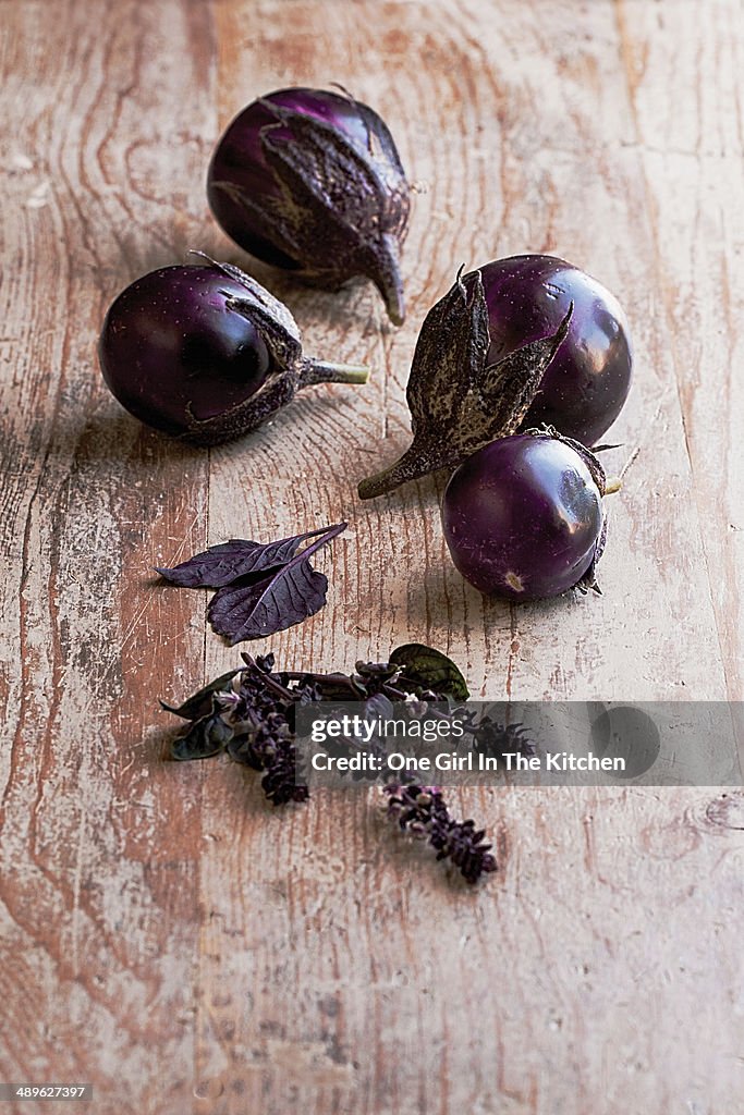 Baby eggplants and thai basil