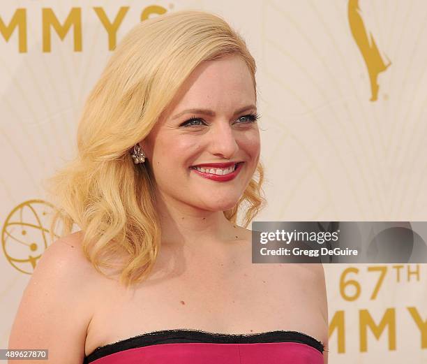 Actress Elisabeth Moss arrives at the 67th Annual Primetime Emmy Awards at Microsoft Theater on September 20, 2015 in Los Angeles, California.