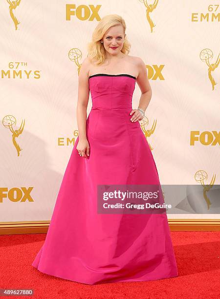 Actress Elisabeth Moss arrives at the 67th Annual Primetime Emmy Awards at Microsoft Theater on September 20, 2015 in Los Angeles, California.