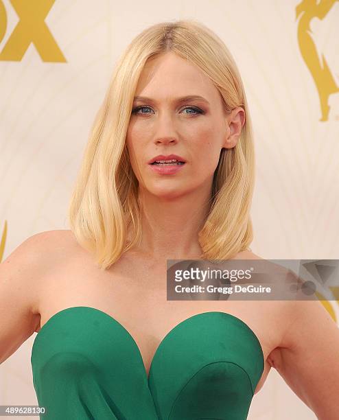Actress January Jones arrives at the 67th Annual Primetime Emmy Awards at Microsoft Theater on September 20, 2015 in Los Angeles, California.