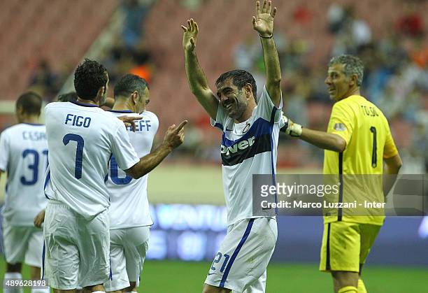 Giorgios Karagounis of Inter Forever celebrates his goal during the The 2015 Winning League International Legends Championship match between Inter...
