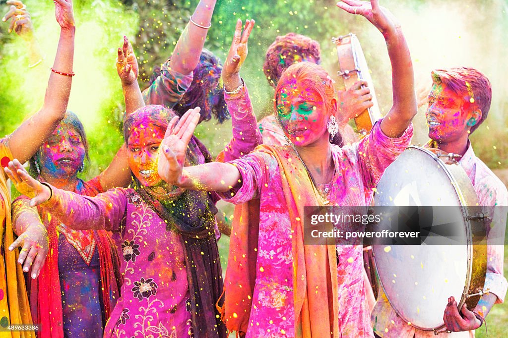 Friends Celebrating Holi Festival in India