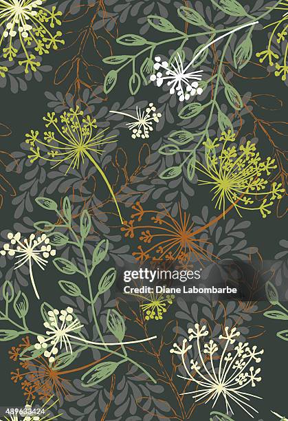 summer weeds floral seamless pattern - dark floral pattern stock illustrations