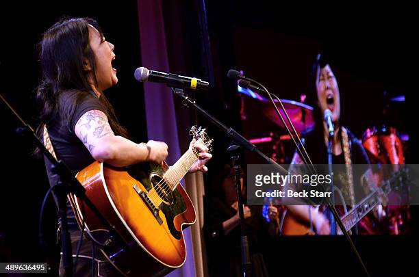 Comedian Margaret Cho performs at The LA Gay & Lesbian Center's Annual "An Evening With Women" at The Beverly Hilton Hotel on May 10, 2014 in Beverly...