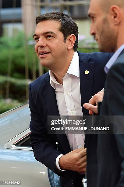 Greece's Prime minister Alexis Tsipras arrives to attend an European Union emergency summit on the migration crisis with a focus on strengthening...