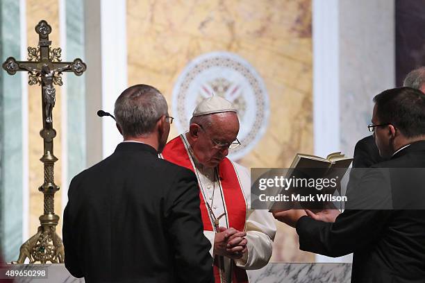 Pope Francis attends the Midday Prayer Service at the Cathedral of St. Matthew on September 23, 2015 in Washington, DC. The Pope began his first trip...