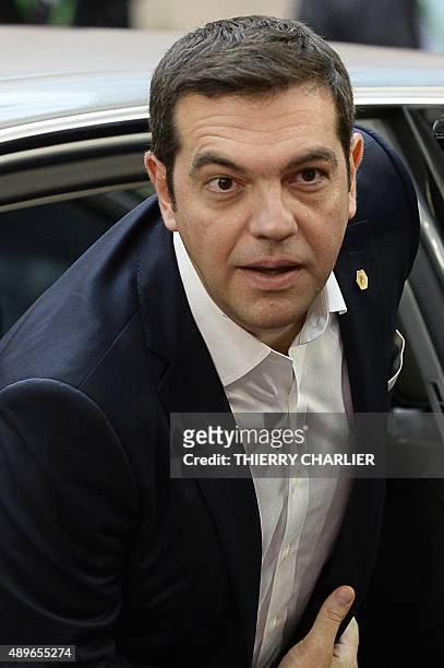 Greece's Prime minister Alexis Tsipras arrives to attend an European Union emergency summit on the migration crisis with a focus on strengthening...