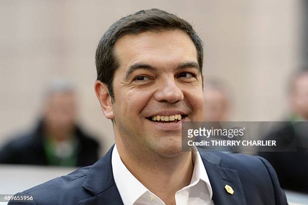 Greece's Prime minister Alexis Tsipras arrives to attend a European Union emergency summit on the migration crisis with a focus on strengthening...