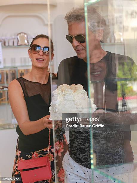 Andrea Bocelli with his wife Veronica Berti are seen getting his birthday cake on September 22, 2015 in Los Angeles, California.