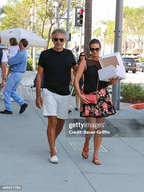 Andrea Bocelli with his wife Veronica Berti are seen getting his birthday cake on September 22, 2015 in Los Angeles, California.