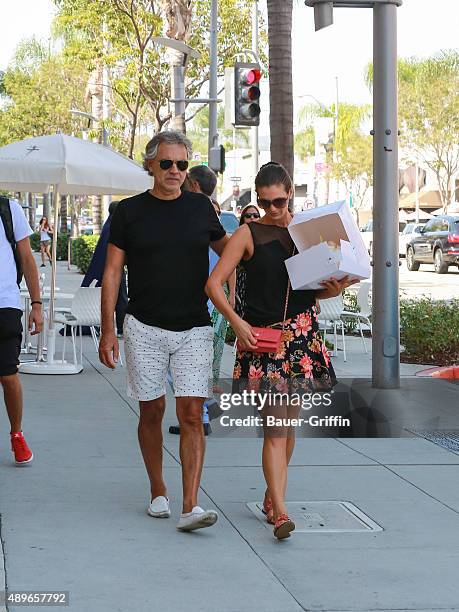 Andrea Bocelli with his wife Veronica Berti are seen getting his birthday cake on September 22, 2015 in Los Angeles, California.