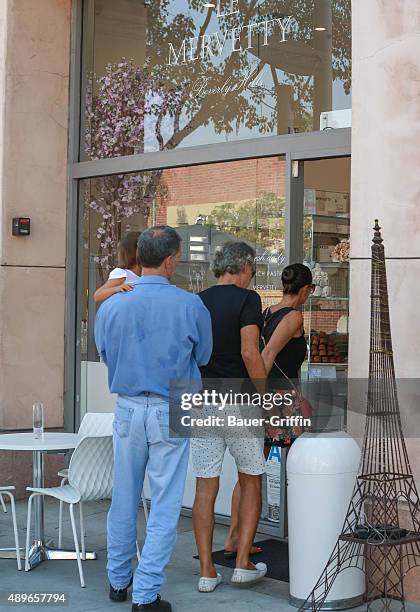 Andrea Bocelli with his wife Veronica Berti are seen getting his birthday cake on September 22, 2015 in Los Angeles, California.