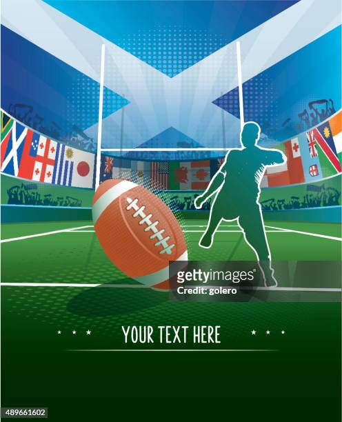 stockillustraties, clipart, cartoons en iconen met scotish rugby stadium background - rugby silhouette