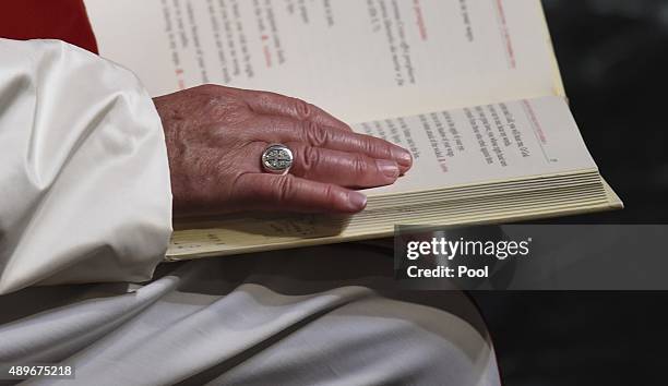 Pope Francis attends Midday Prayer of the Divine with more than 300 U.S. Bishops at the Cathedral of St. Matthew the Apostle on September 23, 2015 in...