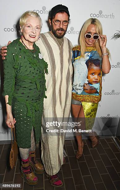 Dame Vivienne Westwood, Andreas Kronthaler and Pamela Anderson attend the launch of the Cool Earth Goes Global initiative hosted by Dame Vivienne...