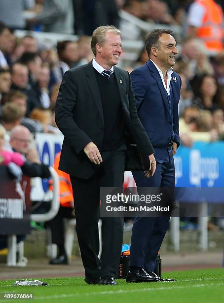 Carlos Carvalhal manager of Sheffield Wednesday and Steve McLaren Newcastle united's manager look on during the Capital One Cup Third Round match...