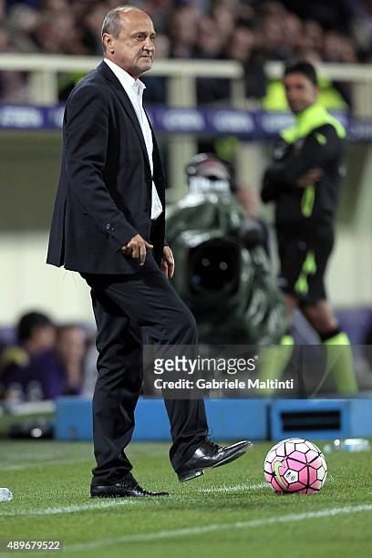 Delio Rossi manager of Bologna FC looks on during the Serie A match between ACF Fiorentina and Bologna FC at Stadio Artemio Franchi on September 23,...