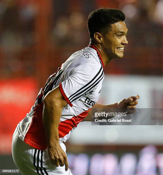 Teofilo Gutierrez of River Plate celebrates after scoring the second goal of his team during a match between Argentinos Juniors and River Plate as...