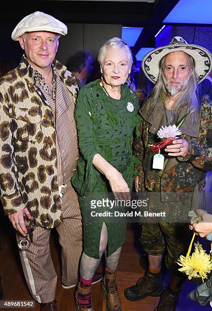 Joe Corre, Dame Vivienne Westwood and Ben Westwood attend the launch of the Cool Earth Goes Global initiative hosted by Dame Vivienne Westwood and...