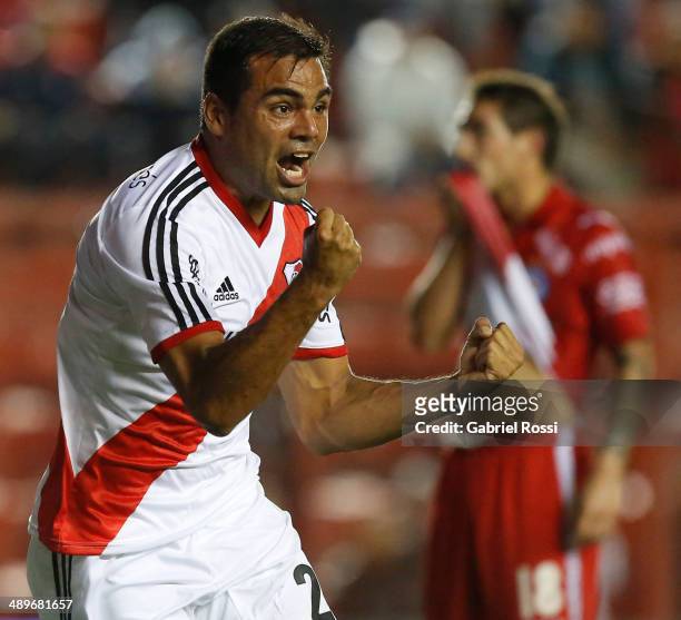 Gabriel Mercado of River Plate celebrates after scoring the opening goal during a match between Argentinos Juniors and River Plate as part of 18th...
