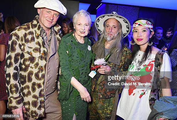 Joe Corre, Dame Vivienne Westwood, Ben Westwood and wife Tomoka attend the launch of the Cool Earth Goes Global initiative hosted by Dame Vivienne...