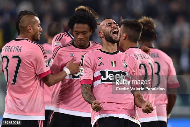 Simone Zaza of Juventus FC celebrates after scring the opening goal during the Serie A match between Juventus FC and Frosinone Calcio at Juventus...