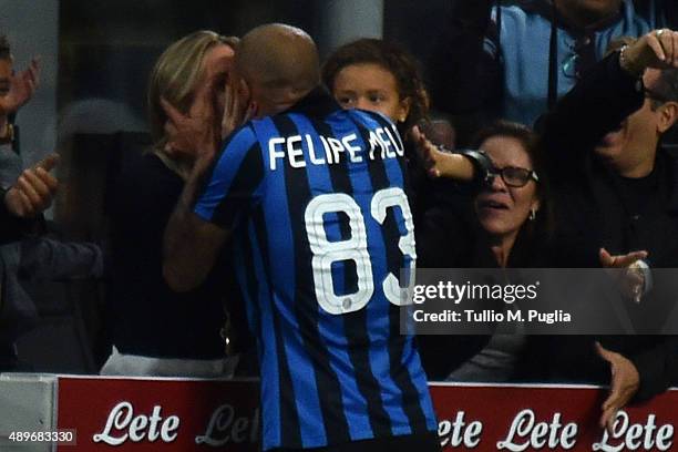 Felipe Melo of Internazionale Milano celebrates after scoring the opening goal during the Serie A match between FC Internazionale Milano and Hellas...