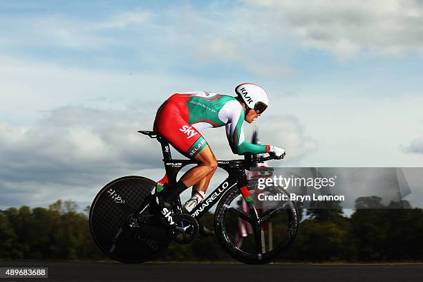 Vasil Kiryienka of Belarus on his way to winning the Elite Men Time Trial on day five of the UCI Road World Championships on September 23, 2015 in...