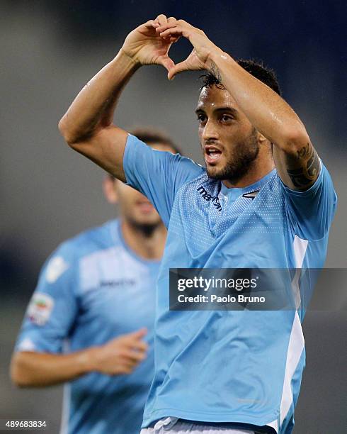 Felipe Anderson of SS Lazio celebrates after scoring the team's second goal during the Serie A match between SS Lazio and Genoa CFC at Stadio...
