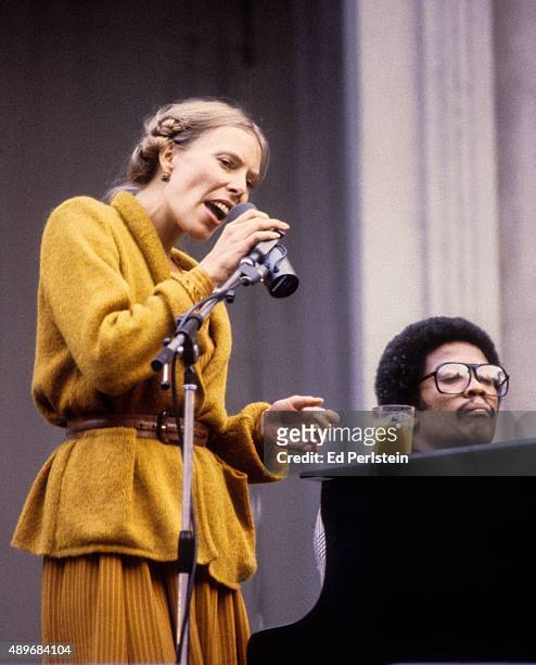 Joni Mitchell and Herbie Hancock perform during the Berkeley Jazz Festival at the Greek Theatre in September 1978 in Berkeley, California.