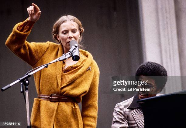 Joni Mitchell and Herbie Hancock perform during the Berkeley Jazz Festival at the Greek Theatre in September 1978 in Berkeley, California.