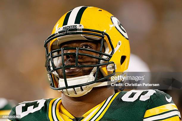 Defensive end Josh Boyd of the Green Bay Packers on the sidelines during the NFL game against the Seattle Seahawks at Lambeau Field on September 20,...