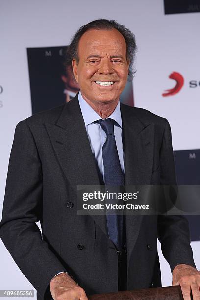 Singer Julio Iglesias attends a photocall and press conference to promote his new album "Mexico" at Hacienda Los Morales on September 23, 2015 in...