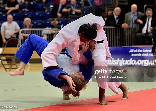 Geraldine Mentouopou of France throws Christelle Garry of France for ippon to win the u78kg title during the London British Open Senior European Judo...