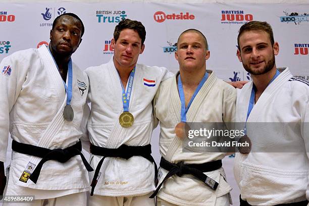 Under 81kg medallistss Silver: Dimitri Gomes Tavares FRA, Gold: Neal Van de Kramer NED, Bronzes: David Miccoli NED and Owen Livesey GBR during the...