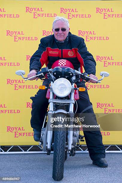 Tom Bray on May 11, 2014 in Land's End, England. Royal Enfield motorcycle riders took part in the 'Top to Tip' sprint ride to mark the 50th...