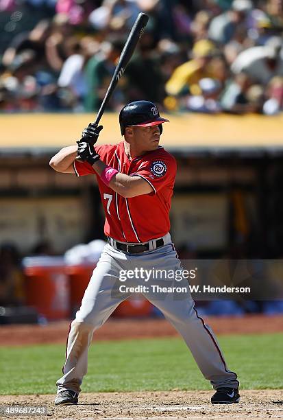 Scott Hairston of the Washington Nationals bats against the Oakland Athletics at O.co Coliseum on May 11, 2014 in Oakland, California.