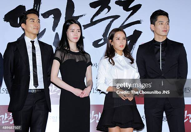 Song Seung-Heon, Lim Ji-Yeon, Jo Yeo-Jeong and On Joo-Wan attend the movie 'Obsessed' press conference at CGV on May 7, 2014 in Seoul, South Korea.