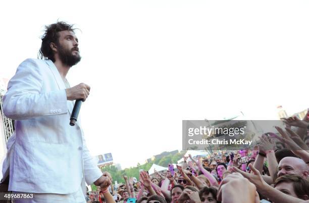 Alex Ebert of Edward Sharpe And The Magnetic Zeroes performs during the 2nd Annual Shaky Knees Music Festival at Atlantic Station on May 11, 2014 in...