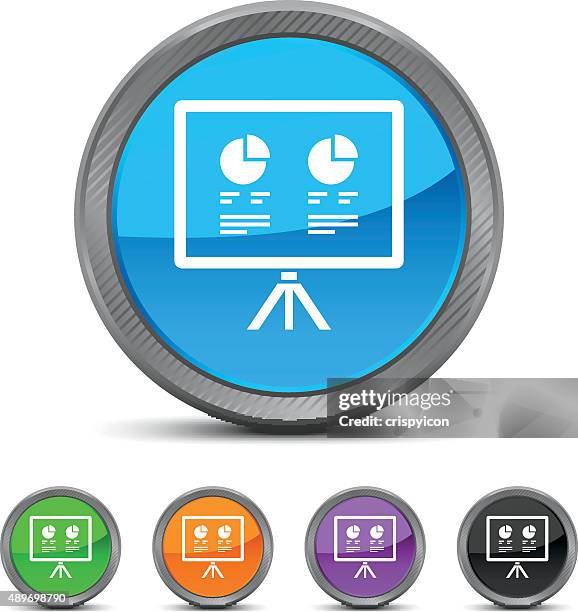 projection screen icon on circle buttons. - circled series - projector presentation stock illustrations