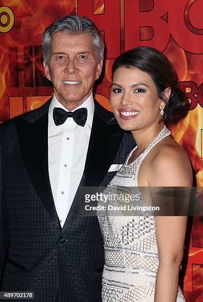 Personality Michael Buffer and wife Christine Buffer attend HBO's Official 2015 Emmy After Party at The Plaza at the Pacific Design Center on...