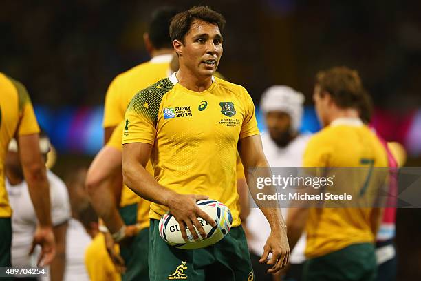 Nick Phipps of Australia during the 2015 Rugby World Cup Pool A match between Australia and Fiji at Millennium Stadium on September 23, 2015 in...