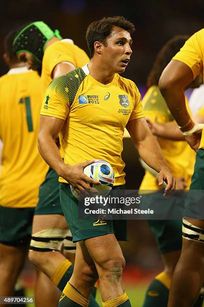 Nick Phipps of Australia during the 2015 Rugby World Cup Pool A match between Australia and Fiji at Millennium Stadium on September 23, 2015 in...