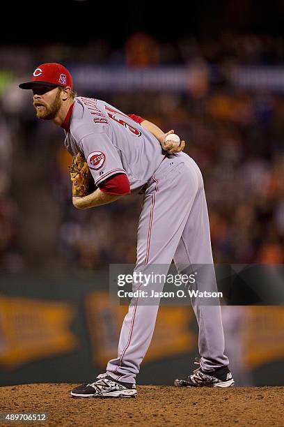 Collin Balester of the Cincinnati Reds stands on the pitchers mound against the San Francisco Giants during the fifth inning at AT&T Park on...