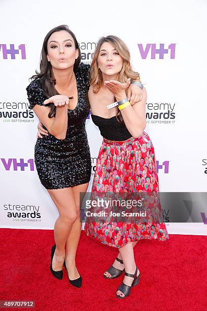 Actresses Natasha Negovanlis and Elise Bauman attend VH1's 5th Annual Streamy Awards at Hollywood Palladium on September 17, 2015 in Los Angeles,...