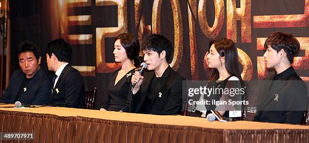 Kim Jae-Joong of JYJ attends the MBC drama 'Triangle' press conference at Imperial Palace on April 30, 2014 in Seoul, South Korea.