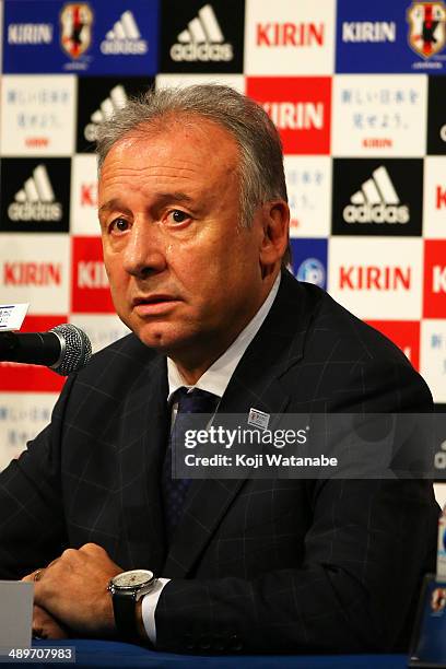 Head Coach of Japan Alberto Zaccheroni announces the Japan squad for the 2014 FIFA World Cup during a news conference at Grand Prince Hotel Takanawa...
