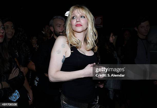 Courtney Love is seen backstage ahead of the Philipp Plein show during Milan Fashion Week Spring/Summer 2016 on September 23, 2015 in Milan, Italy.