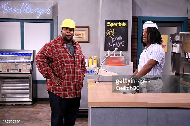 Episode 0335 -- Pictured: Kenan Thompson and Kel Mitchell during the "Good Burger" sketch on September 23, 2015 --