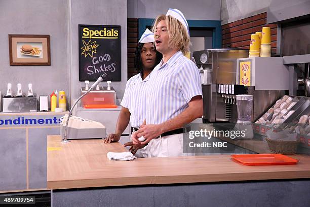 Episode 0335 -- Pictured: Kel Mitchell and host Jimmy Fallon during the "Good Burger" sketch on September 23, 2015 --